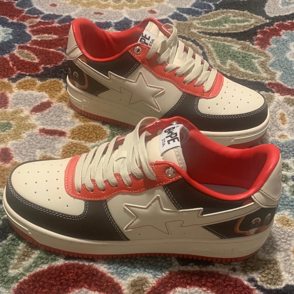 Bape Men's Sneakers in Cream Brown and Red